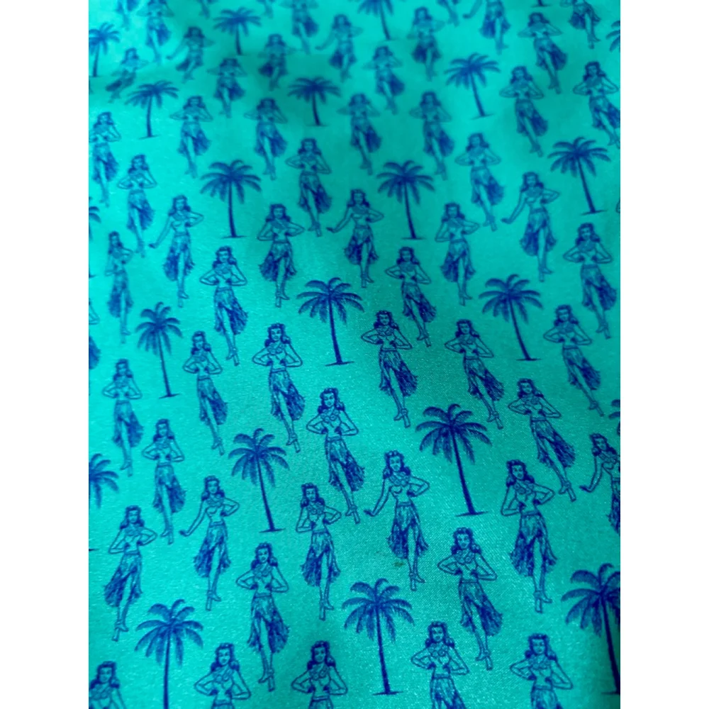 Men's St. John's Bay Swim Trunks 4XL Teal Blue Hula Palm Hawaiian Summer